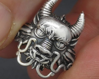 Eastern Dragon Head Ring - Sterling Silver Demon Ring - Chinese Dragon Ring - Monster Ring