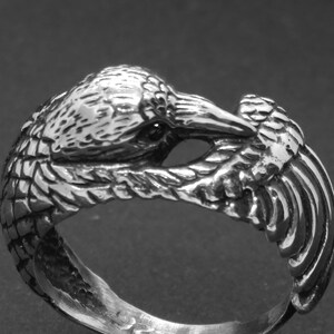 Raven Ring with Black Diamond Eyes Bird Ring in Sterling Silver Animal Totem Ring Crow Ring Pagan Ring Corvid Ring Corvus Corax image 2