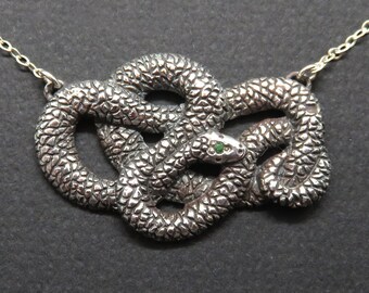 Serpent Pendant - Twisted Snake Necklace with Emerald - Sterling Silver Snake Pendant - Serpent Necklace - Coiled Snake Pendant