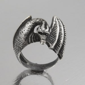 Dragon Ring with Black Diamond Eyes Full Body Sculpted Western Dragon in Sterling Silver Animal Totem Ring Witch Jewelry Pagan Ring image 1