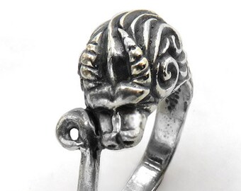 Slapende Drakenring - Sterling Zilveren Drakenkop Ring - Gebeeldhouwde Dierenring - Totem Ring - Chinese Dierenriem - Mythisch Beest - Mythologie