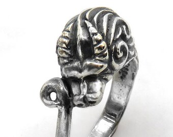 Sleeping Dragon Ring - Sterling Silver Dragon Head Ring - Sculpted Animal Ring - Totem Ring - Chinese Zodiac - Mythical Beast - Mythology