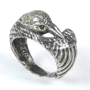 Raven Ring with Black Diamond Eyes Bird Ring in Sterling Silver Animal Totem Ring Crow Ring Pagan Ring Corvid Ring Corvus Corax image 4