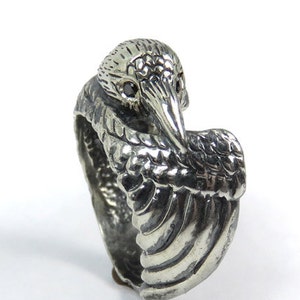Raven Ring with Black Diamond Eyes - Bird Ring in Sterling Silver - Animal Totem Ring - Crow Ring - Pagan Ring - Corvid Ring - Corvus Corax