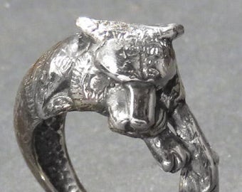 Tiger Ring - Silver Animal Ring - Totem Ring - Sculpted Sleeping Tigress Ring in Sterling Silver - Animal Jewelry - Pagan Jewelry
