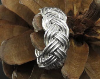 Braided Wedding Band in Sterling Silver - Knotted Braided Silver Ring - Celtic Style Mythic Ring - Viking Ring