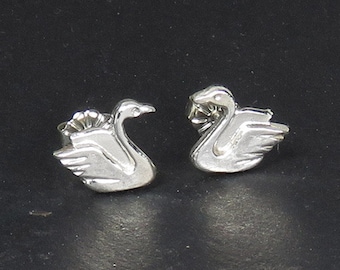 Swan Earrings - Small Symmetrical Sterling Silver Stud Earrings - Bird Earrings - Swan Jewelry - Delicate Earrings