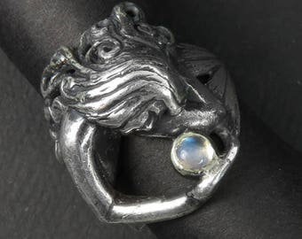 Zeemeermin Ring - Maansteen Ring - Art Nouveau Stijl - Sterling Zilveren Ring - Sprookje Ring - Sprookje Ring - Fantasie Ring - Undine - Naiad