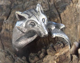 Wolf Ring in Sterling Silber - Wald schmuck - Spirit Animal Totem Ring