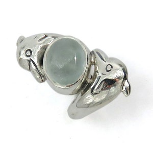 Dolphin Ring with Milky Aquamarine Sculpted Silver Ring with Oval Stone Animal Ring Totem Ring Ocean Ring Aquamarine Ring image 2