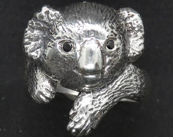 Bague Koala Mignonne avec Yeux Diamant Noir - Bague Animal Mignon - Bijoux Animal