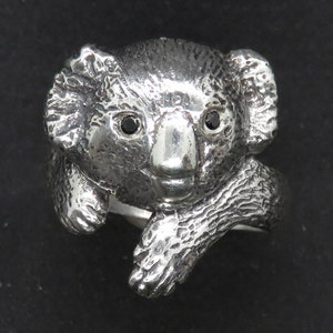Cute Koala Ring with Black Diamond Eyes - Cute Animal Ring - Animal Jewelry