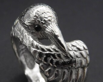 Platinum Ring - Raven Ring with Black Diamond Eyes - Fine Jewelry - Engagement Ring - Pagan Wedding - Themed Wedding Ring - Witch Wedding
