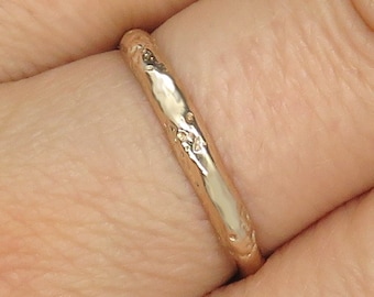 14K Rose Gold Wedding Ring - Textured Slim Gold Band - Rose Gold Jewelry