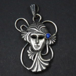 Venice Carnival Mask Pendant with Synthetic Sapphire - Elegant Mask Pendant - Unusual Pendant - Wearable Art
