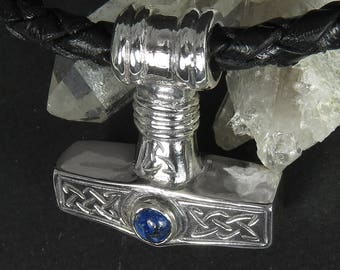Mjolnir Pendant - Thor's Hammer Pendant - Lapis Lazuli - Viking Jewelry - Amulet of Strength - Gift for Boyfriend - Viking Silver Necklace