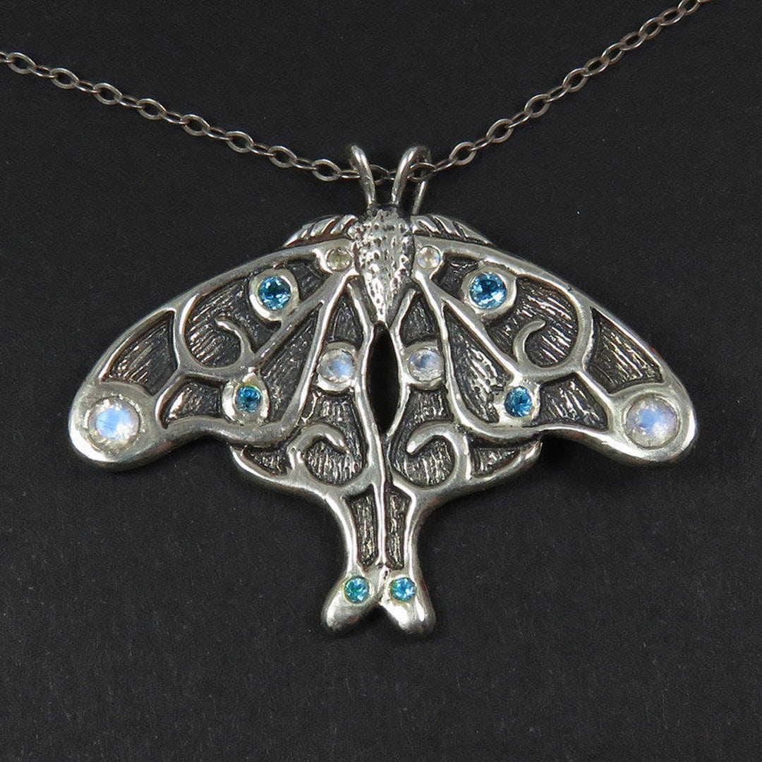 Luna Moth Pendant With Blue Topazes and Moonstones Large - Etsy