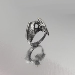 Dragon Ring with Black Diamond Eyes Full Body Sculpted Western Dragon in Sterling Silver Animal Totem Ring Witch Jewelry Pagan Ring image 4