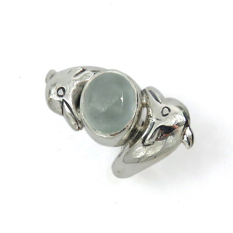 Dolphin Ring with Milky Aquamarine Sculpted Silver Ring with Oval Stone Animal Ring Totem Ring Ocean Ring Aquamarine Ring image 2