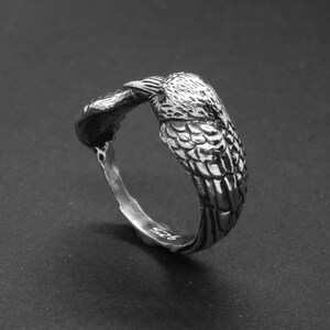 Raven Ring with Black Diamond Eyes Bird Ring in Sterling Silver Animal Totem Ring Crow Ring Pagan Ring Corvid Ring Corvus Corax image 7