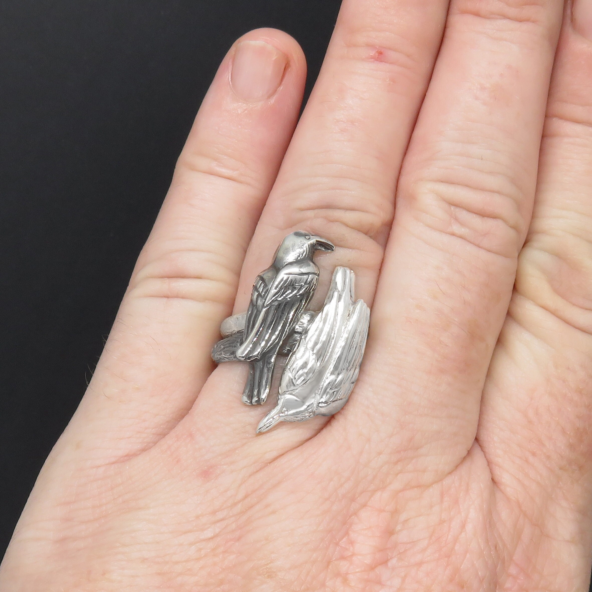 Dual Raven Rings Double Ring With Two Ravens - Huginn and Muninn Ring - Etsy