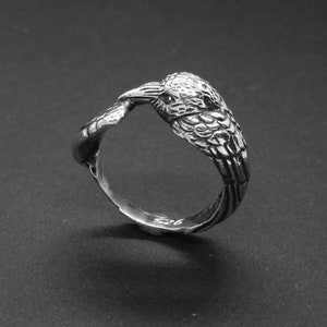 Raven Ring with Black Diamond Eyes Bird Ring in Sterling Silver Animal Totem Ring Crow Ring Pagan Ring Corvid Ring Corvus Corax image 10