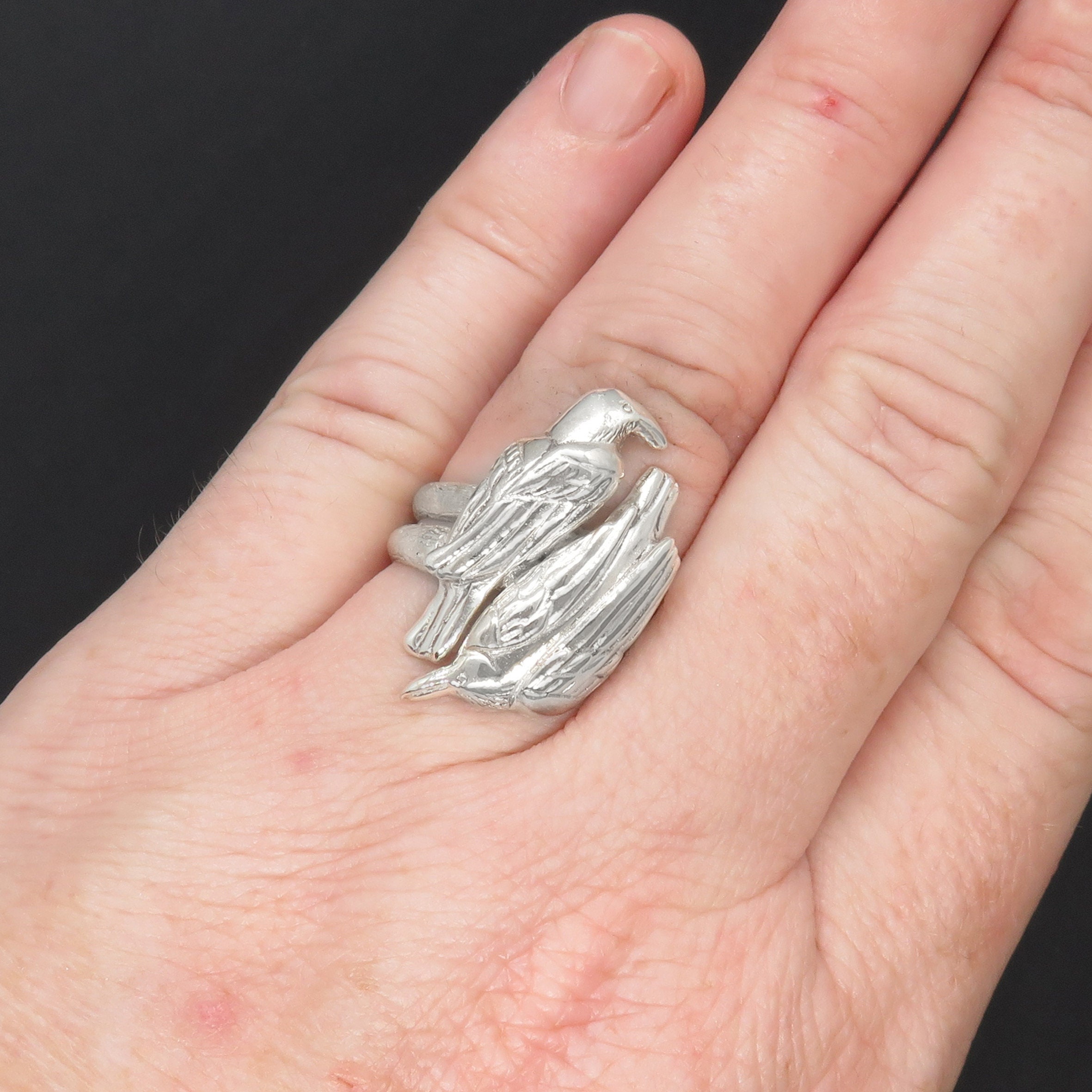 Dual Raven Rings Double Ring With Two Ravens - Huginn and Muninn Ring - Etsy