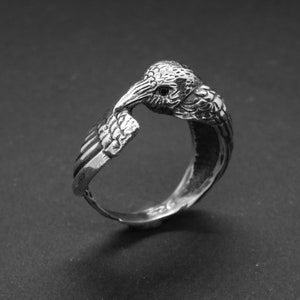 Raven Ring with Black Diamond Eyes Bird Ring in Sterling Silver Animal Totem Ring Crow Ring Pagan Ring Corvid Ring Corvus Corax image 8