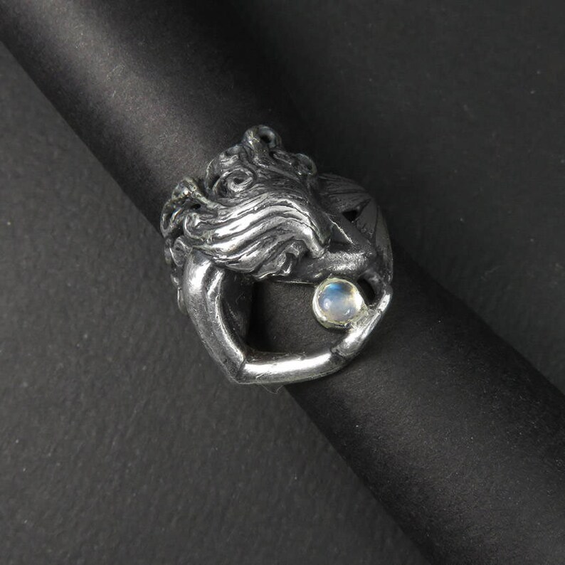 Mermaid Ring - Moonstone Ring - Art Nouveau Style - Sterling Silver Ring - Fairy Tale Ring - Fairytale Ring - Fantasy Ring - Undine - Naiad image 1
