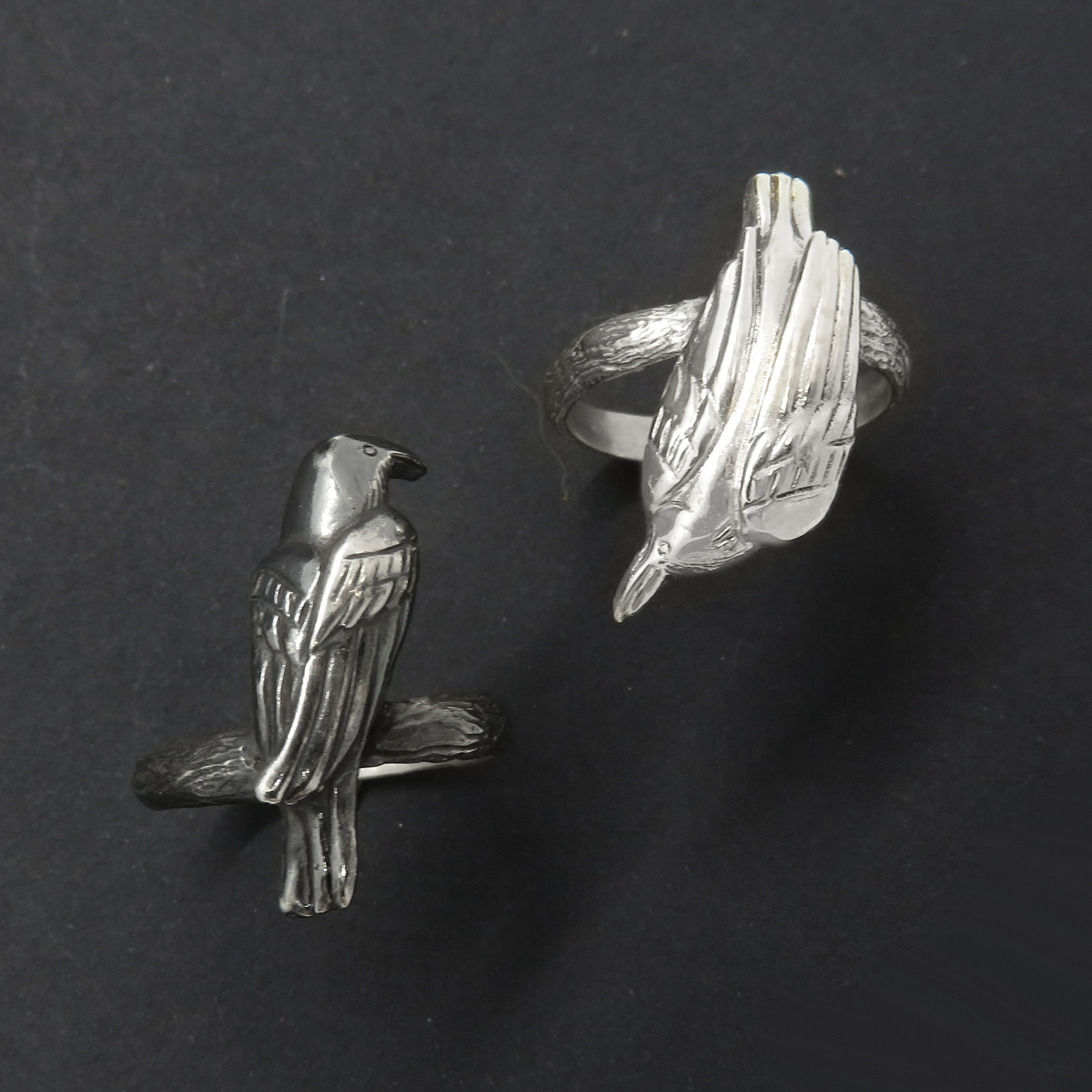 Dual Raven Rings Double Ring With Two Ravens - Huginn and Muninn Ring - Etsy