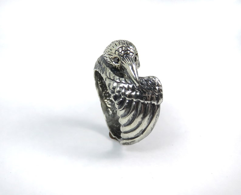 Raven Ring with Black Diamond Eyes Bird Ring in Sterling Silver Animal Totem Ring Crow Ring Pagan Ring Corvid Ring Corvus Corax image 1