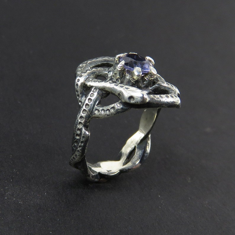 Celtic Knot Ring Two Snakes Ring with Iolite Silver Snake Ring Serpent Ring Totem Ring Magic Ring Pagan Ring Ring of Knowledge image 3