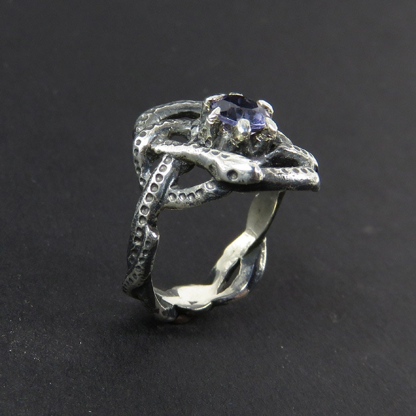 Celtic Knot Ring Two Snakes Ring With Iolite Silver Snake | Etsy