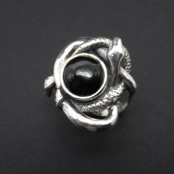 Entwined Serpents Ring - Silver Statement Ring - Two Snakes Ring - Occult Ring - Onyx Ring - Witch Ring - Pagan Ring - Serpent Jewelry