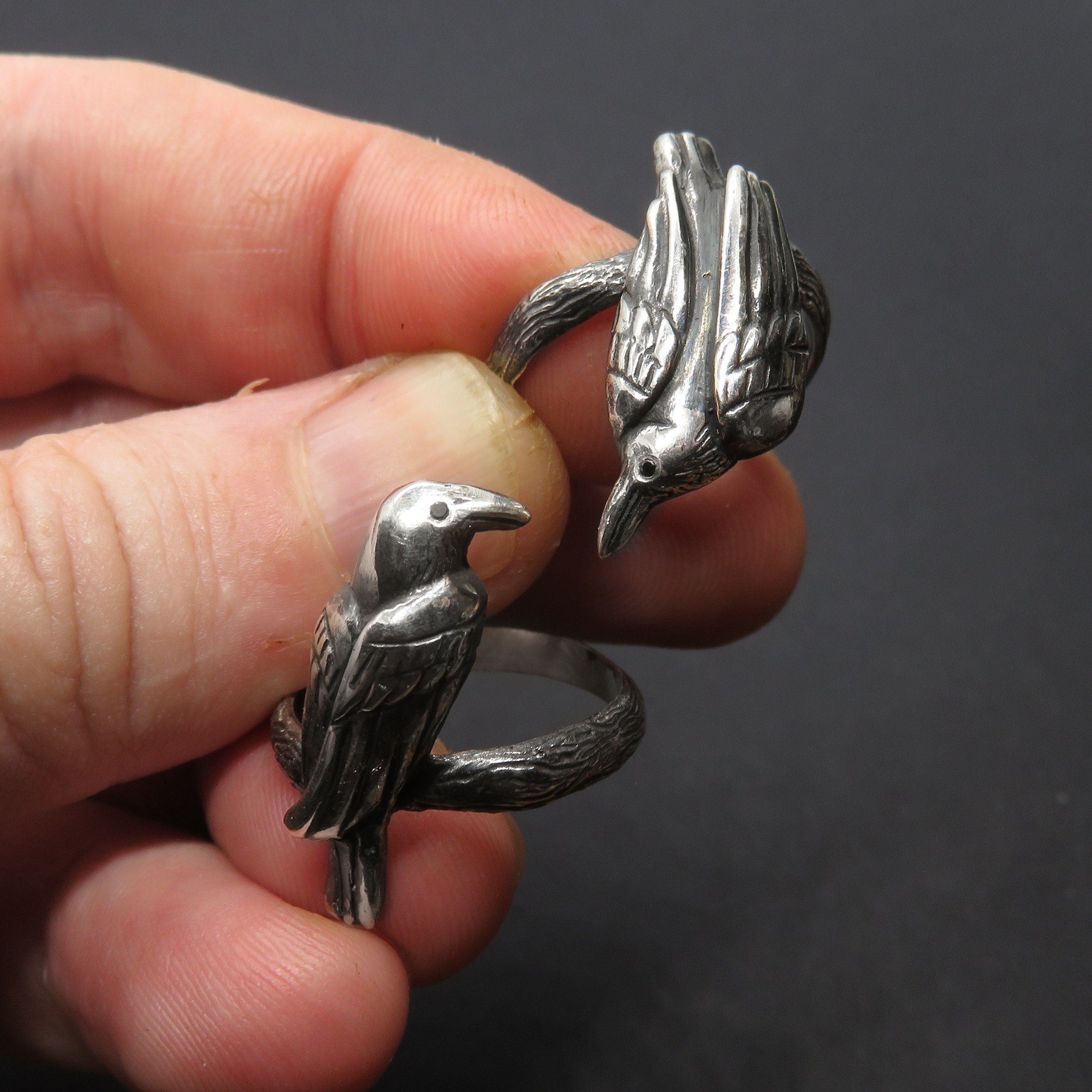 Dual Raven Rings Double Ring With Two Ravens - Huginn and Muninn Ring - Etsy