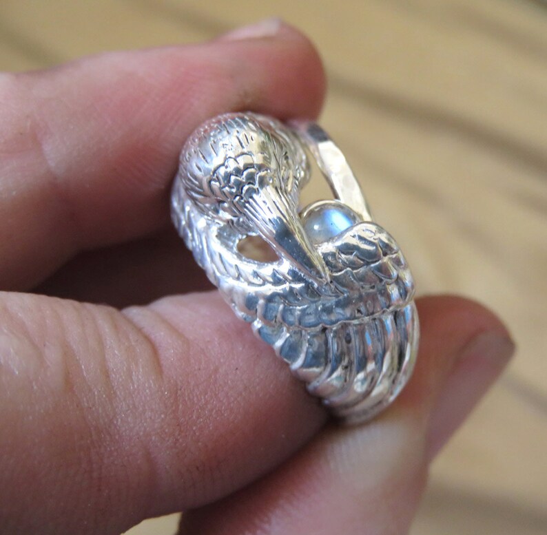 White Raven Ring Pagan Wedding Ring with Moonstone Etsy
