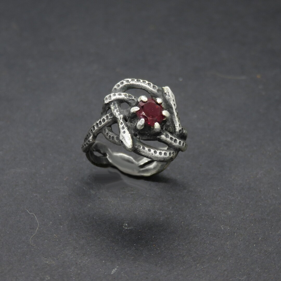 Celtic Knot Ring in Sterling Silver With Two Snakes and Garnet - Silver ...