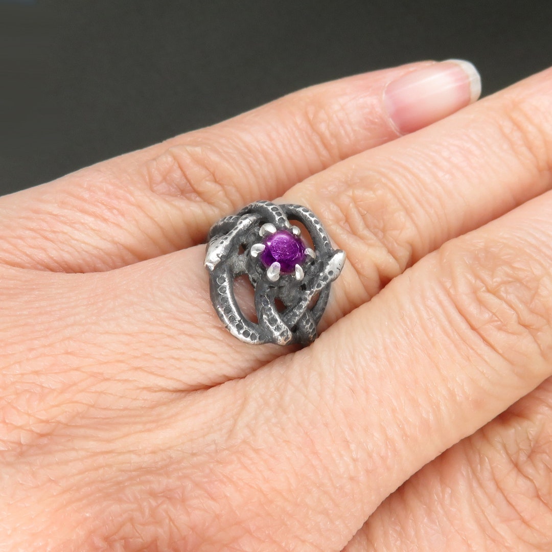 Celtic Knot Ring in Sterling Silver With Two Snakes and Amethyst ...