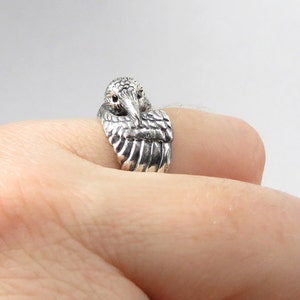 Raven Ring with Black Diamond Eyes Bird Ring in Sterling Silver Animal Totem Ring Crow Ring Pagan Ring Corvid Ring Corvus Corax image 5