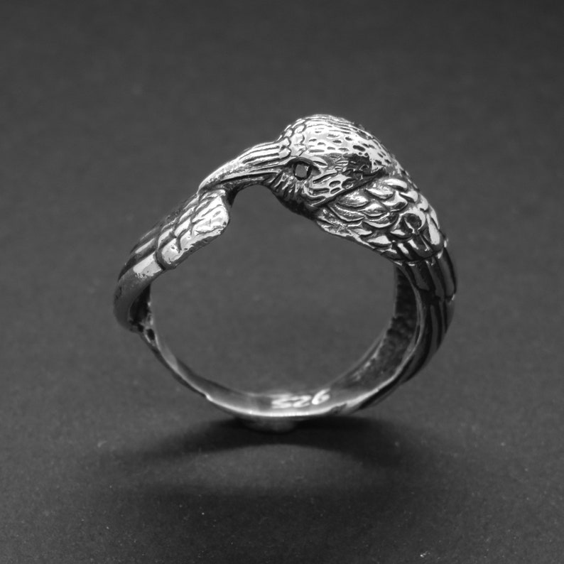 Raven Ring with Black Diamond Eyes Bird Ring in Sterling Silver Animal Totem Ring Crow Ring Pagan Ring Corvid Ring Corvus Corax image 9