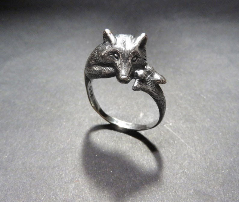 Wolf Ring in Sterling Silver Wolf Amulet Spirit Animal Totem Ring Wolf Ring for Women image 1