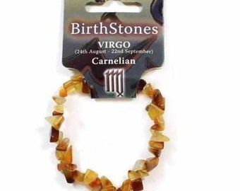 Virgo Birthstone Adult Elasticated Chip Bracelet Gift Genuine Carnelian Ladies Birthday Gift 18cm