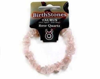 Taurus Birthstone Adult Elasticated Chip Bracelet Gift - Rose Quartz