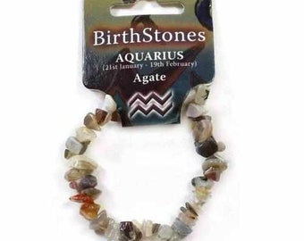 Aquarius Birthstone Adult Elasticated Chip Bracelet Gift - Agate