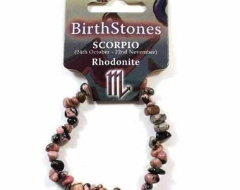 Scorpio Birthstone Adult Elasticated Chip Bracelet Gift - Rhodonite