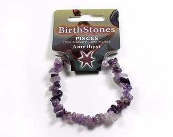 Pisces Birthstone Adult Elasticated Chip Bracelet Gift - Amethyst