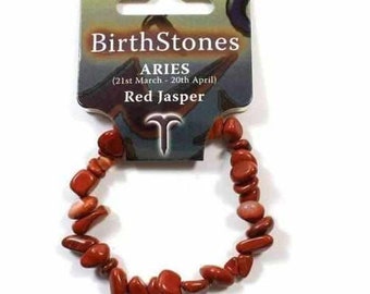 Aries Birthstone Adult Elasticated Chip Bracelet Gift - Red Jasper