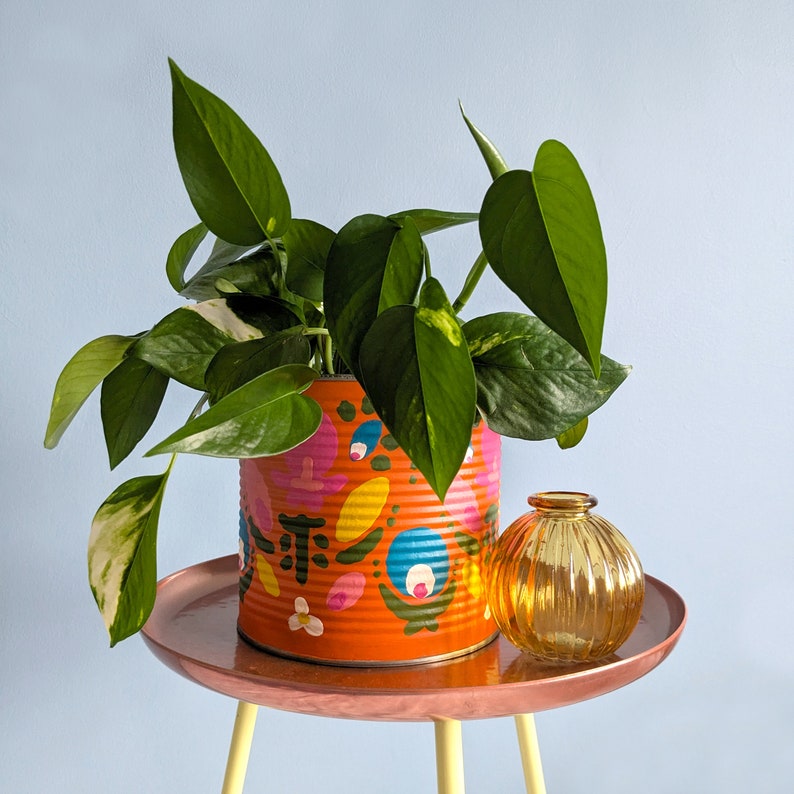Tin Pot Hand Painted Tin Plant Pot Utensil Holder Garden Tidy - Etsy