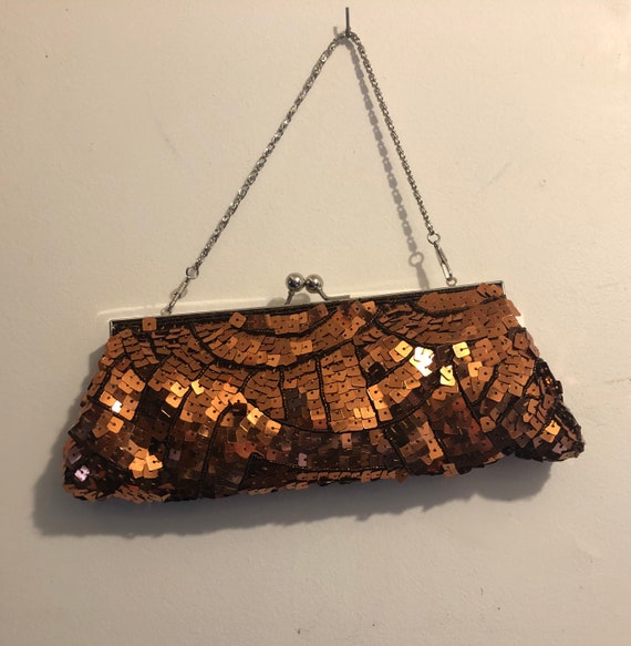 Vintage look clutch purse - Bronze sequins - image 1