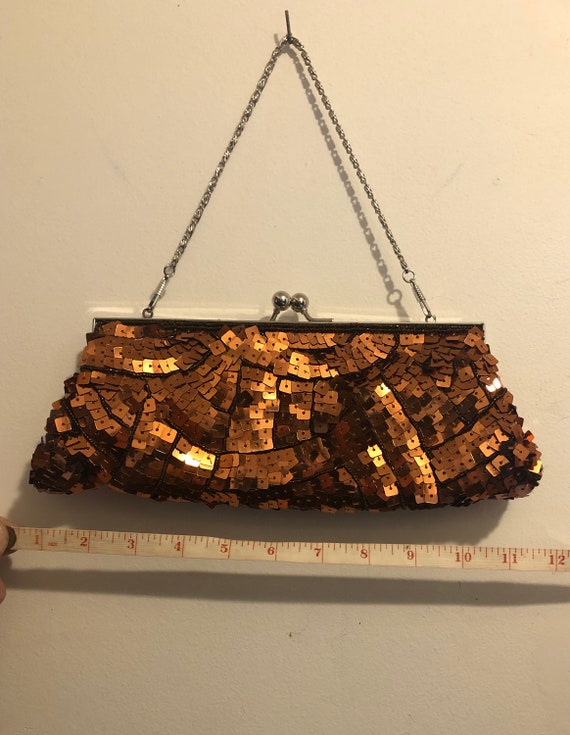 Vintage look clutch purse - Bronze sequins - image 4